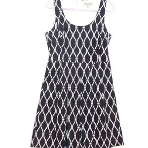Banana Republic 12 Sun Dress Black White Nautical Rope Cotton Pleated Fit Flare‎